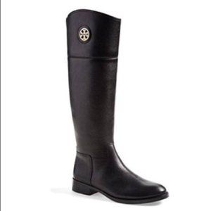 Tory Burch Black Pebbled Leather Junction Riding Boots 8.5